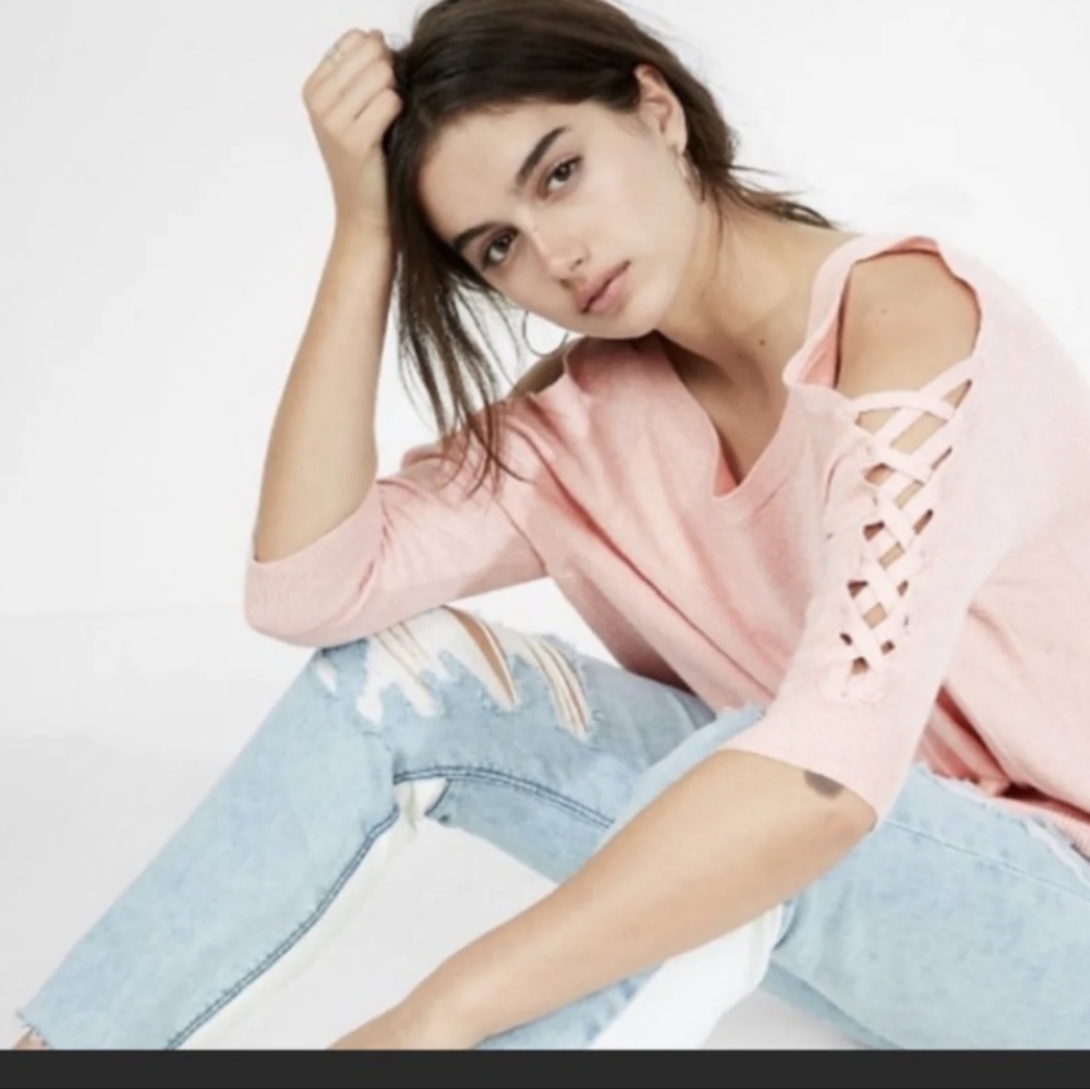Light Pink Cold Shoulder Express Sweater